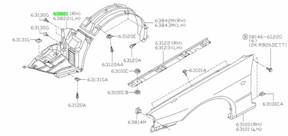 Nissan BNR34 protector assy. RH 63844-AA400