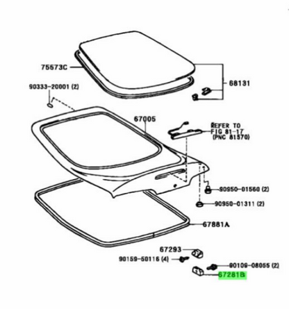 Toyota A80 stopper back door lower 67281-14050