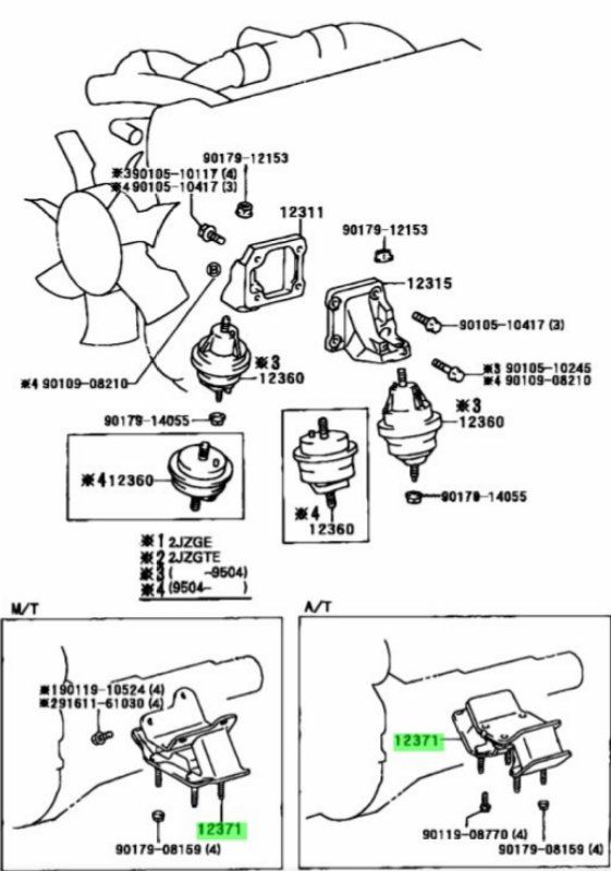 Toyota A80 rear engine mount 12371-46090