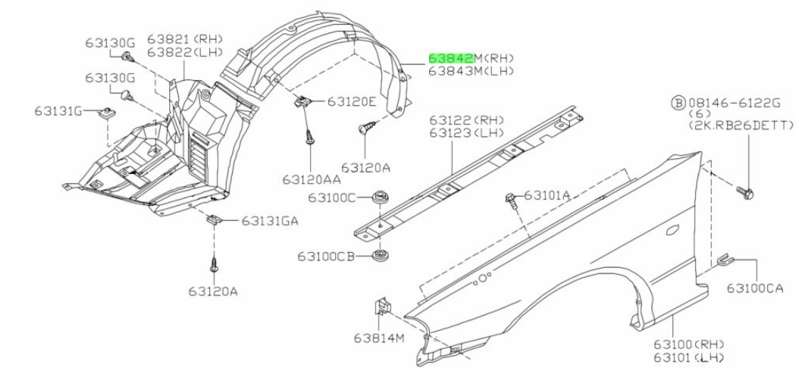 Nissan BNR34 protector front RH 63842-AA400